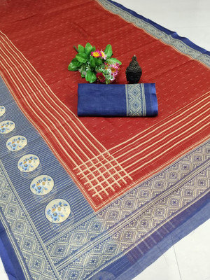 Gajal Printed Bollywood Cotton Linen, Pure Cotton Saree(Red)