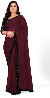 Foxsite Solid/Plain Bollywood Lycra Blend Saree(Maroon)