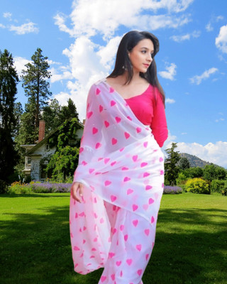 SHOBHTESH Digital Print, Printed, Self Design Daily Wear Georgette Saree(White)