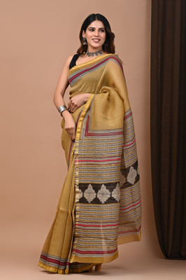 Taavi Printed Daily Wear Cotton Blend Saree(Mustard)