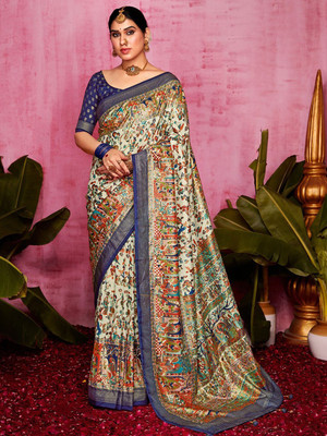 ANOUK Printed Paithani Silk Blend Saree(Gold)