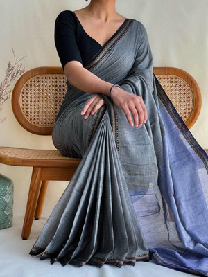SOUMEN CREATION Self Design Bollywood Handloom Cotton Blend Saree(Grey)