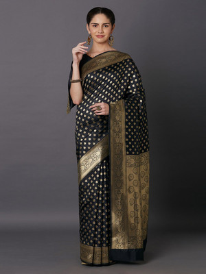 shreeva fashion Self Design Banarasi Jacquard Saree(Black)