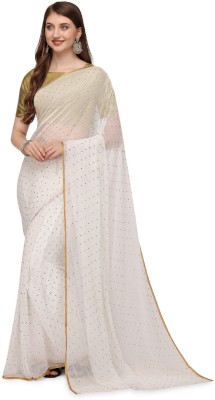 V And V Shop Embellished Bollywood Chiffon Saree(White)