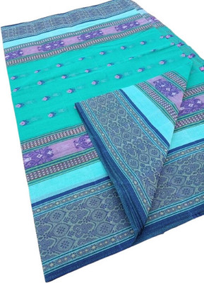 KhayaFashion Woven Tant Pure Cotton Saree(Light Blue)