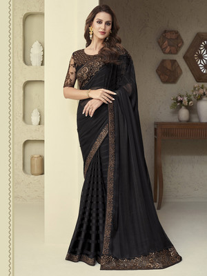 Tasrika Embellished Bollywood Georgette Saree(Black)