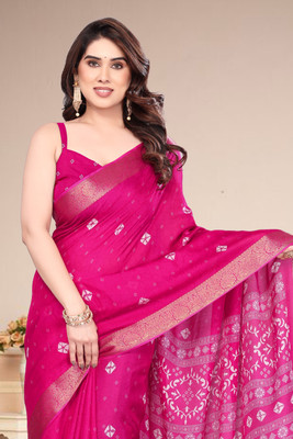 Karnav Fashion Printed Bandhani Chiffon Saree(Pink)