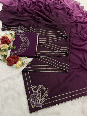 Ethina Fashion Embroidered, Embellished Bollywood Georgette Saree(Purple)