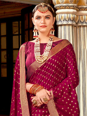 Divastri Embellished Bollywood Silk Blend Saree(Magenta)