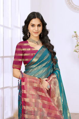 Aarunika SBT Embellished Bollywood Organza Saree(Green)