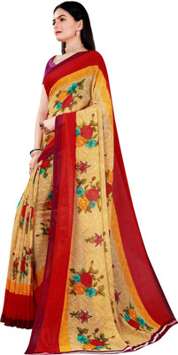 Suntex Printed Daily Wear Georgette Saree(Red, Yellow)