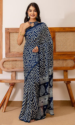 STYLEVEDA Printed Bollywood Georgette Saree(Dark Blue)