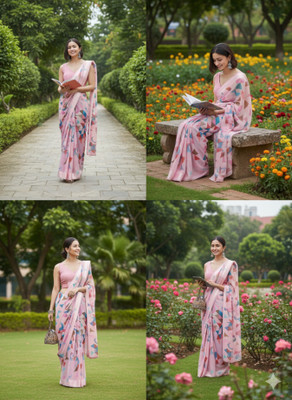 Gugaliya Printed Chanderi Art Silk, Cotton Blend Saree(Multicolor)