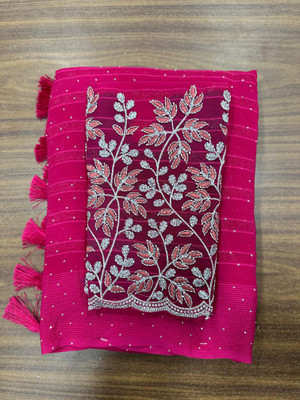 I KHODAL MATA Embroidered, Floral Print, Embellished, Self Design Bollywood Georgette Saree(Multicolor)