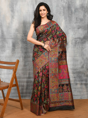 Rupeshwari Self Design Bollywood Silk Blend Saree(Black)