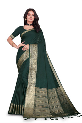Aarunika MT Solid/Plain Bollywood Pure Silk Saree(Dark Green)