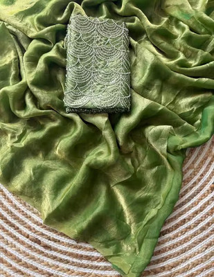 HouseOfCommon Solid/Plain Bollywood Chiffon, Pure Silk Saree(Light Green)