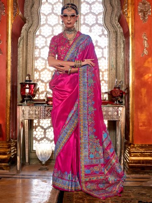 Sareemall Printed Banarasi Silk Blend Saree(Pink)