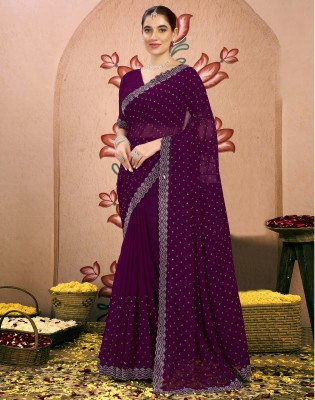 Satrani Embellished, Self Design Bollywood Georgette Saree(Purple)