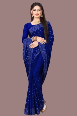 nevya creation Solid/Plain Banarasi Chanderi, Georgette Saree(Blue)
