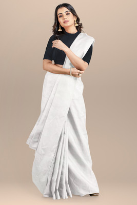 cloud vastra Solid/Plain Bollywood Pure Cotton Saree(White)