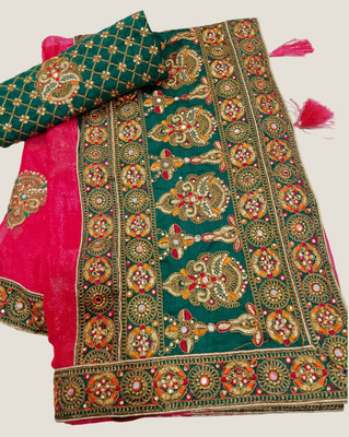 shyamlata Embroidered, Embellished Bollywood Silk Blend Saree(Pink)