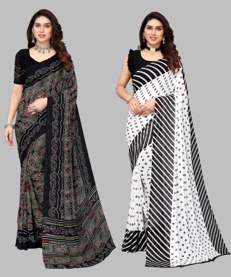 Priyashi Printed, Floral Print Daily Wear Georgette Saree(Pack of 2, Black, White)