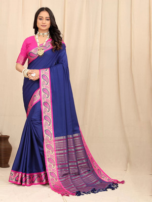 Julee Self Design Assam Silk Silk Blend Saree(Blue)