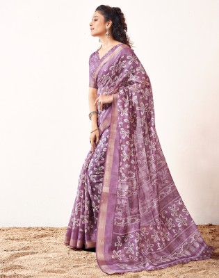 Siril Printed Bollywood Cotton Blend Saree(Purple, White)
