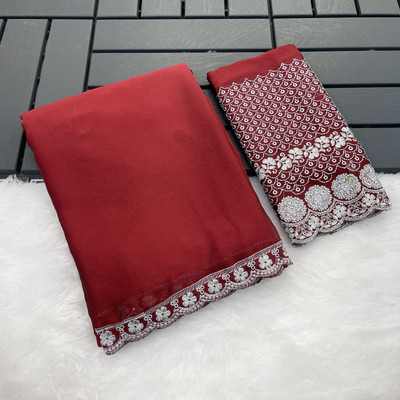 saanvi Self Design, Solid/Plain Bollywood Georgette Saree(Maroon)
