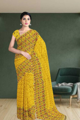 Classy Foriever Printed Daily Wear Georgette Saree(Yellow)