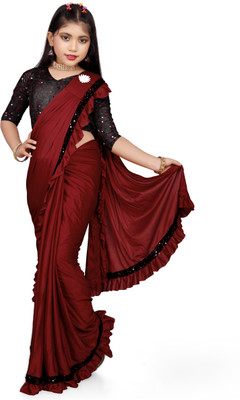 HARIOM FASHION Embellished, Solid/Plain Bollywood Lycra Blend Saree(Maroon)