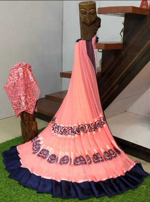 Bombey Velvat Fab Printed, Solid/Plain Kasavu Crepe, Chiffon Saree(Orange)