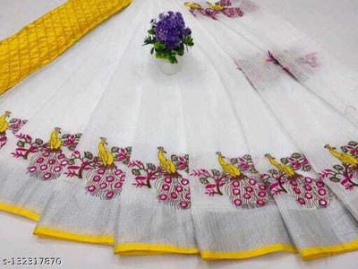 Sayal Creation Self Design Daily Wear Cotton Linen Saree(Yellow)