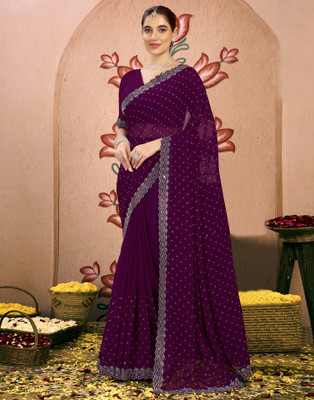 Samah Embellished, Self Design Bollywood Georgette Saree(Purple)
