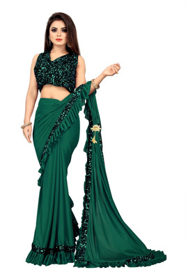 SUKHNATH ENTERPRISE Self Design, Embellished Bollywood Silk Blend, Lycra Blend Saree(Green)