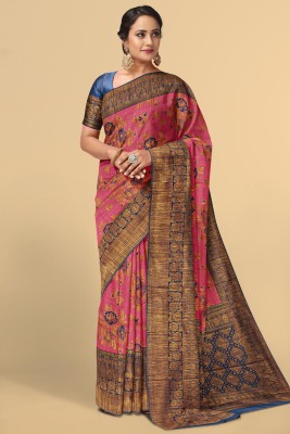 Kalamandir Floral Print Banarasi Silk Blend Saree(Pink)