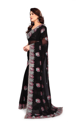 SHUBHDRASHTI NX Embroidered Bollywood Silk Blend Saree(Black)