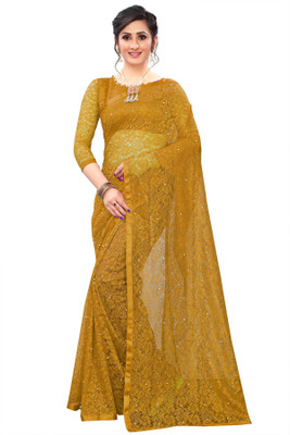 LOROFY Self Design Bollywood Net Saree(Brown)