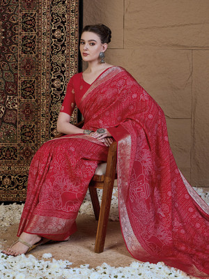 ANOUK Woven Chinnalapattu Viscose Rayon Saree(Red)