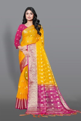 KOTHARI SKT Embellished Bandhani Organza Saree(Yellow)