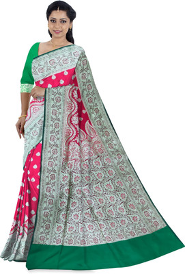 Dulhan Collection Woven Banarasi Jacquard Saree(Magenta, Purple, Dark Green, Light Blue, Red, Gold, Maroon, Pink, Orange)