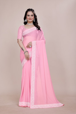 Lajamani Fashion Solid/Plain, Embellished Bollywood Georgette Saree(Pink)