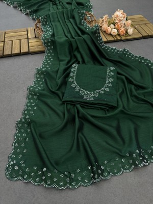 Pionex Woven, Embroidered Bollywood Silk Blend Saree(Green)