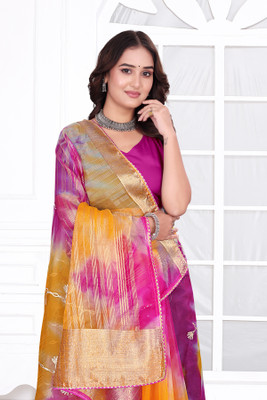 Aarunika SKT Solid/Plain Bollywood Organza Saree(Pink)