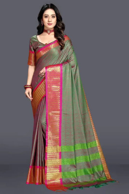 HouseOfCommon Woven Banarasi Jacquard, Cotton Silk Saree(Green)