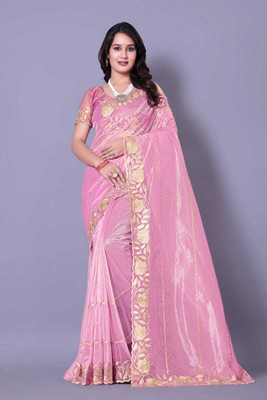 MAA YASHODA CREATION Embroidered Bollywood Net Saree(Pink)