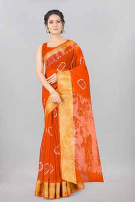 Sonika Printed Chanderi Cotton Blend Saree(Orange)