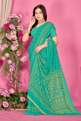 Divastri Embroidered, Printed Bollywood Chiffon Saree(Light Green)