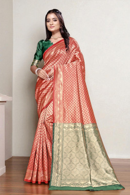 JAY KHODIYAR EMBROIDERY Self Design Bollywood Jacquard Saree(Red)